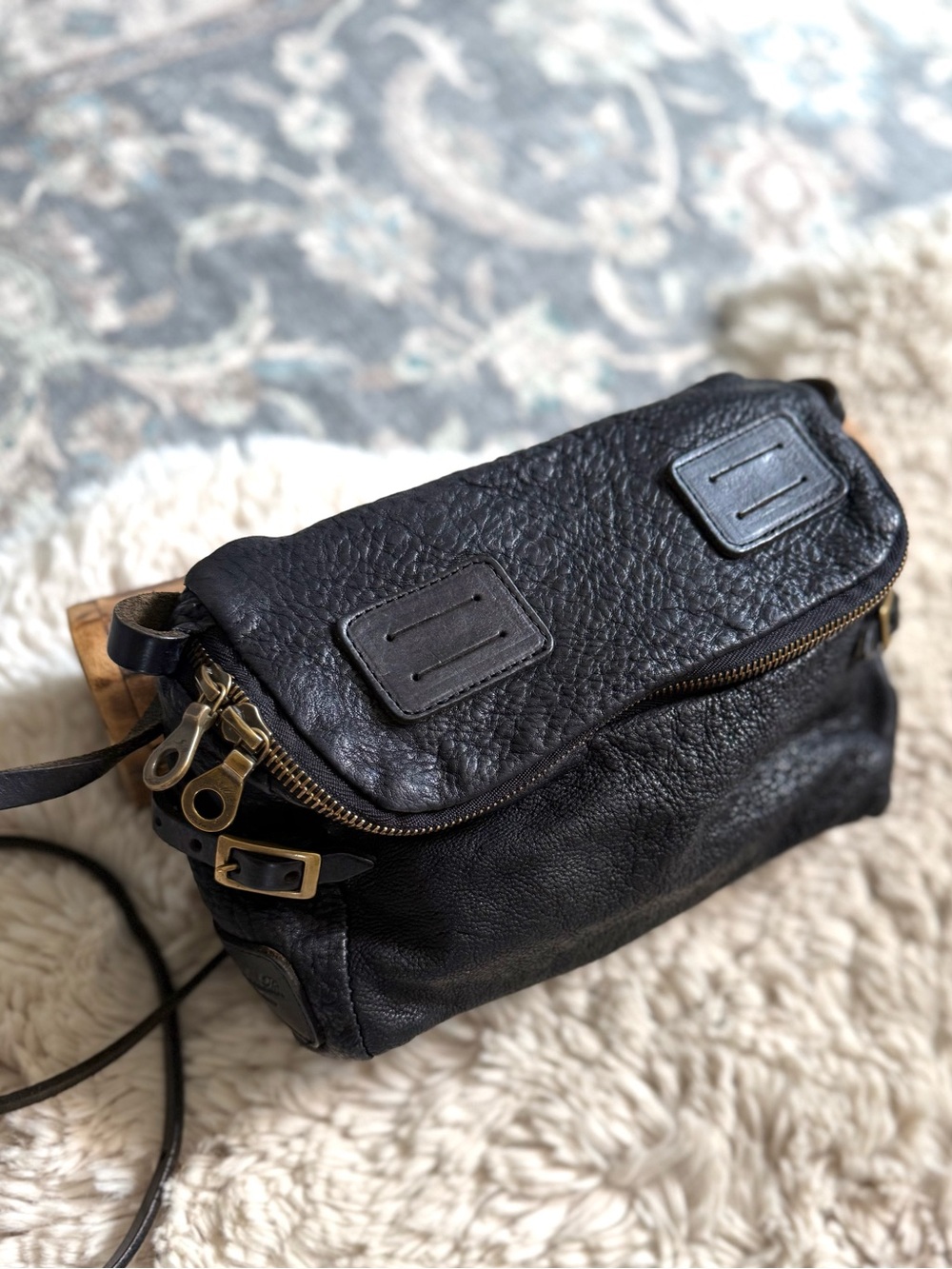 Jas MB Black Leather Cross Body Bag